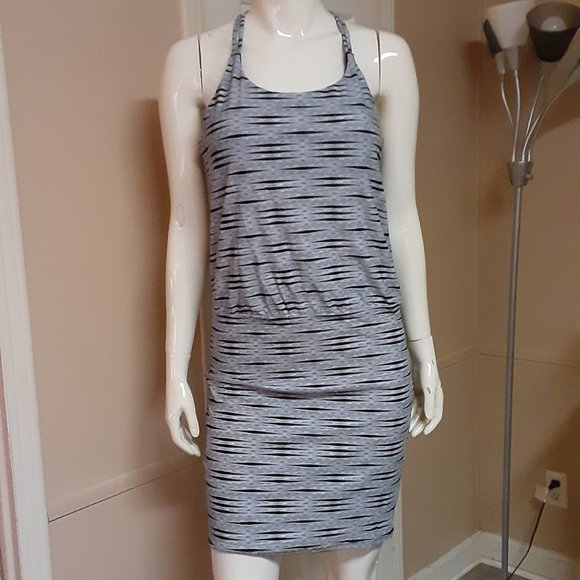 Athleta Dresses & Skirts - Athleta Black & Grey Strappy Dress W/ Padding